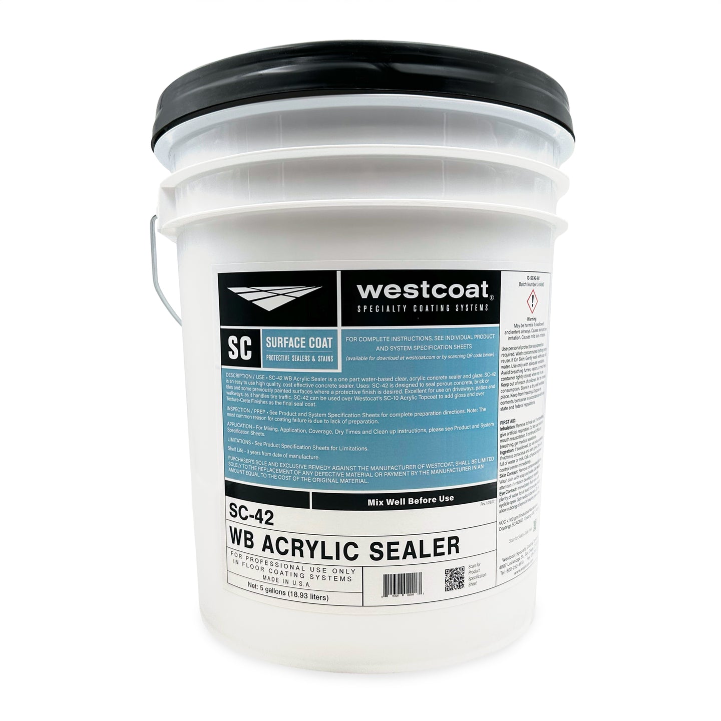 Westcoat SC-42 Clear Water-Based Acrylic Concrete Sealer | 5 Gallon